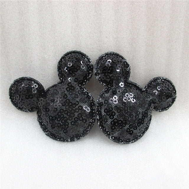 2 pcs Sequin Mouse Ears- Many Colors Mouse Head . Padded appliqué