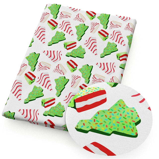 Christmas Tree Snack Cakes Litchi Printed Faux Leather Sheet Litchi has a pebble like feel with bright colors