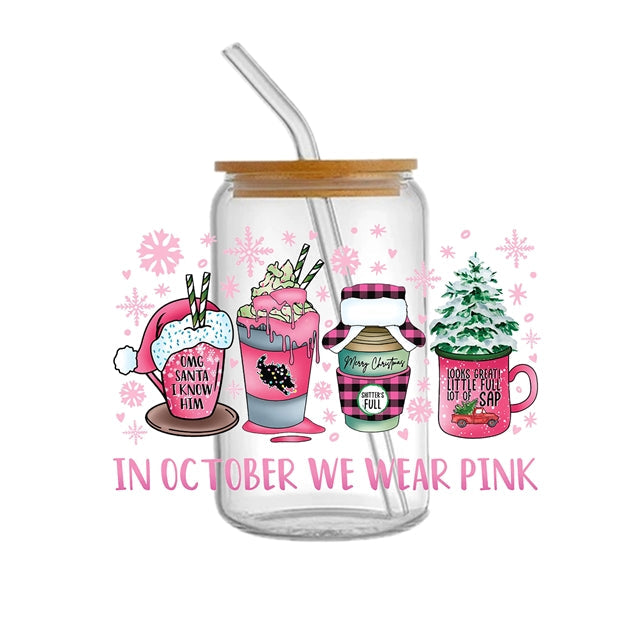 Breast Cancer Awareness UV DTF Glass Can Wrap FeeFiFauxLeather