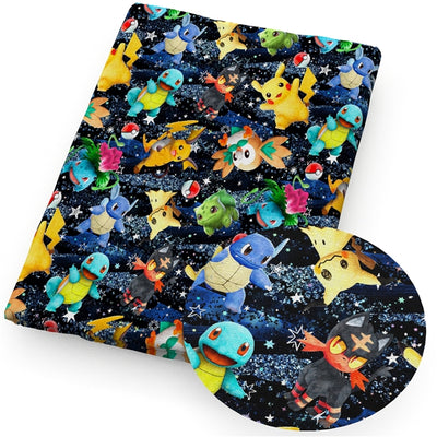 Pokemon  Friends Litchi Printed Faux Leather Sheet Litchi has a pebble like feel with bright colors