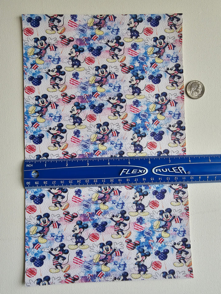 Mouse Red, White and Blue Litchi Printed Faux Leather Sheet Litchi has a pebble like feel with bright colors FeeFiFauxLeather