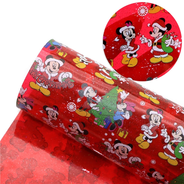 Mickey and Minnie Christmas See Through Vinyl ,Clear, Transparent Vinyl Sheet FeeFiFauxLeather