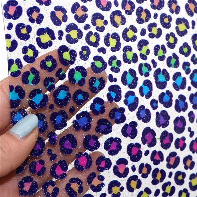 Rainbow Lisa Leopard Printed See Through Sheet  Clear Transparent Sheet FeeFiFauxLeather