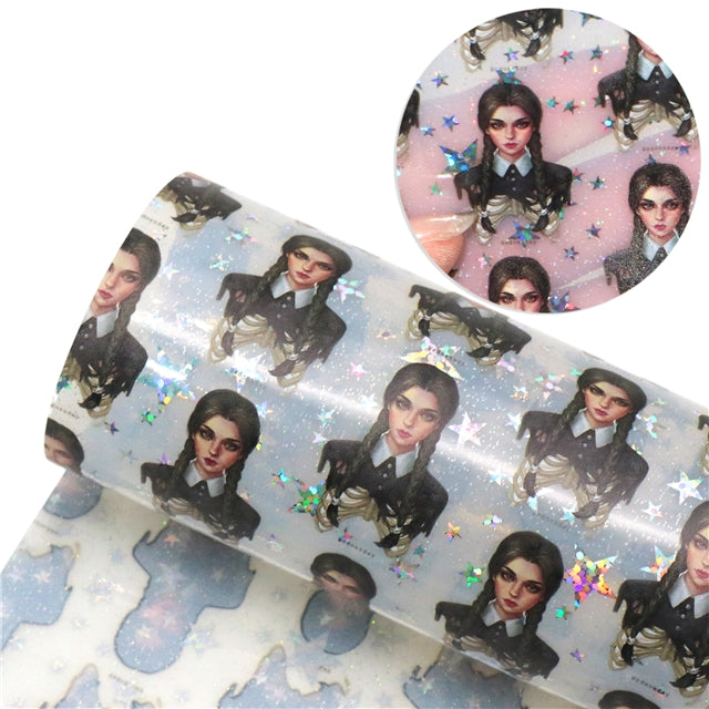 Wednesday Addams Family See Through Holographic Clear Transparent Sheet FeeFiFauxLeather