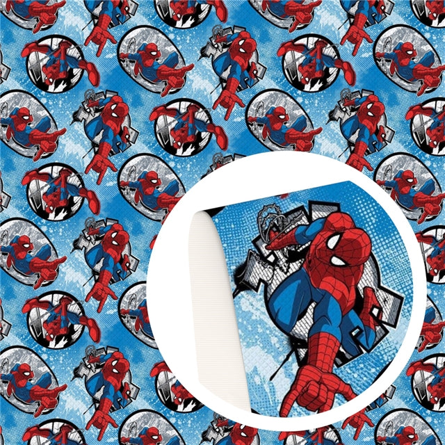 Spiderman Litchi Printed Faux Leather Sheet Litchi has a pebble like feel with bright colors