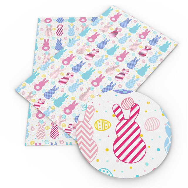 Rabbits Bunnies Easter Litchi Printed Faux Leather Sheet Litchi has a pebble like feel with bright colors FeeFiFauxLeather