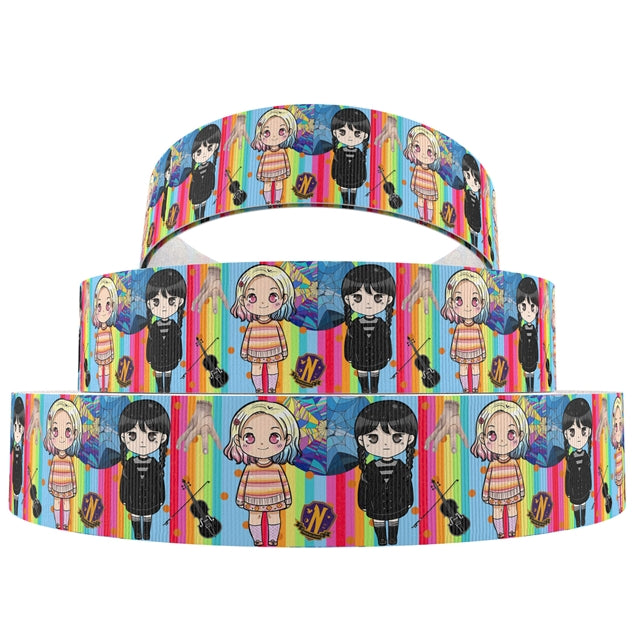 Wednesday Addams 1 Yard Printed 2 1/2 inch on Grosgrain Ribbon, Character Ribbon, Cut to Size, View Store For More Patterns