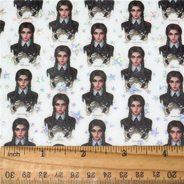 Wednesday Addams Family See Through Holographic Clear Transparent Sheet FeeFiFauxLeather