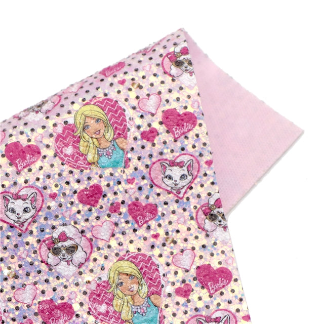 Fashion Doll Chunky Glitter Printed Faux Leather Sheet FeeFiFauxLeather
