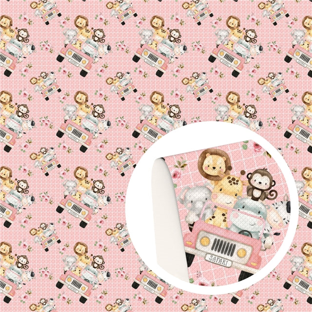 Zoo Animals Litchi Printed Faux Leather Sheet Litchi has a pebble like feel with bright colors FeeFiFauxLeather