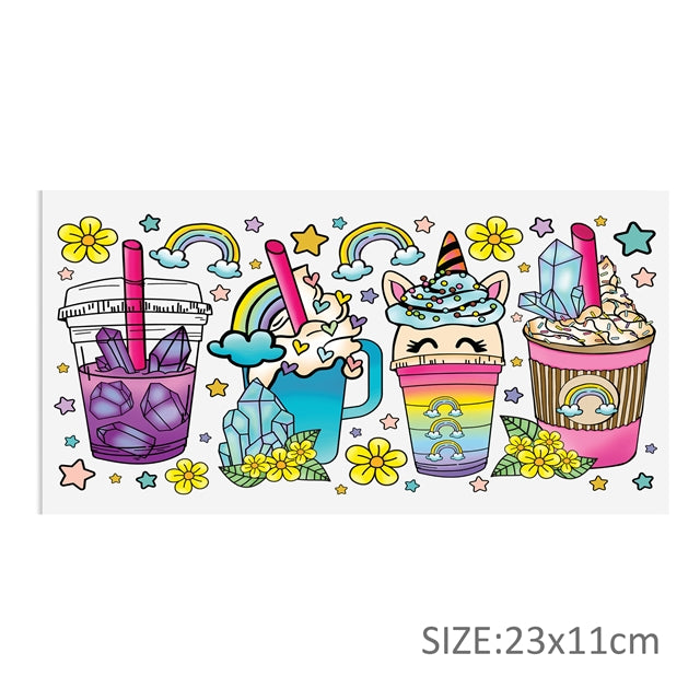 Unicorn Rainbow Coffee UV DTF Glass Can Wrap FeeFiFauxLeather
