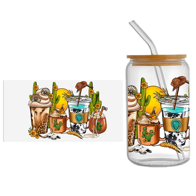 Cowboy UV DTF Glass Can Wrap FeeFiFauxLeather