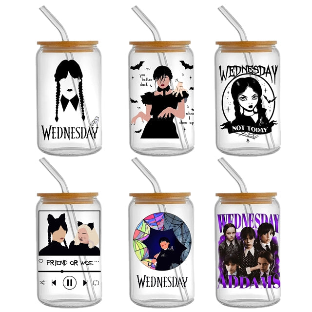 Wednesday Several Choices UV DTF Glass Can Wrap FeeFiFauxLeather