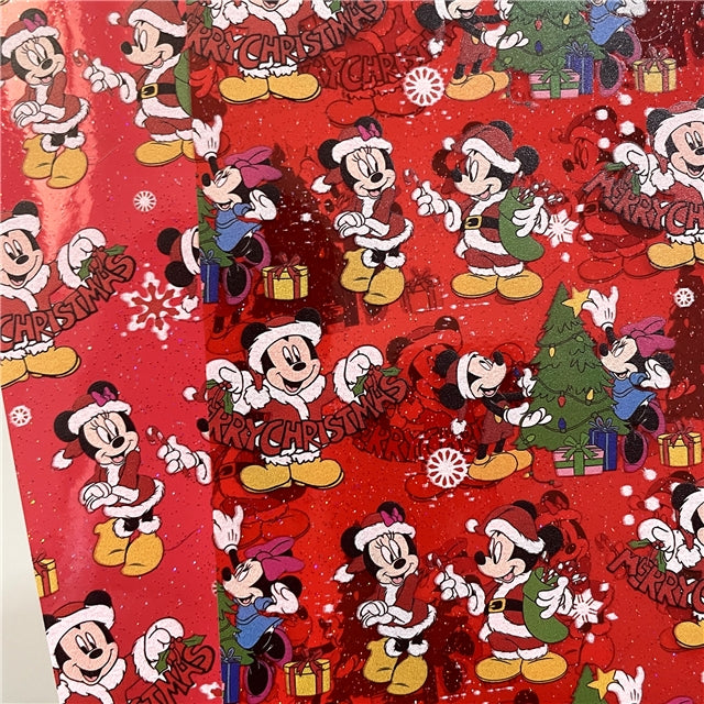 Mickey and Minnie Christmas See Through Vinyl ,Clear, Transparent Vinyl Sheet FeeFiFauxLeather