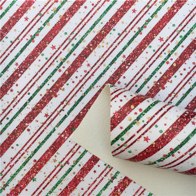 Christmas Plaid Litchi Printed Faux Leather Sheet Litchi has a pebble like feel with bright colors