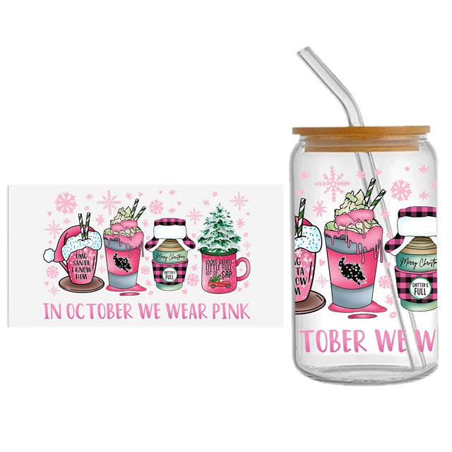 Breast Cancer Awareness UV DTF Glass Can Wrap FeeFiFauxLeather