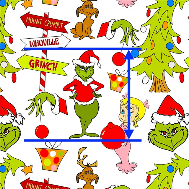 The Grinch Christmas Print Litchi Printed Faux Leather Sheet FeeFiFauxLeather