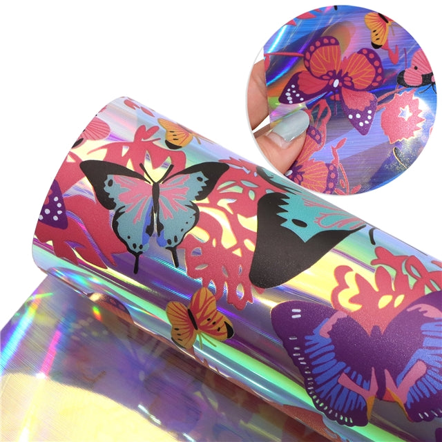Butterfly Holographic Laser Printed Faux Leather Print Sheet FeeFiFauxLeather