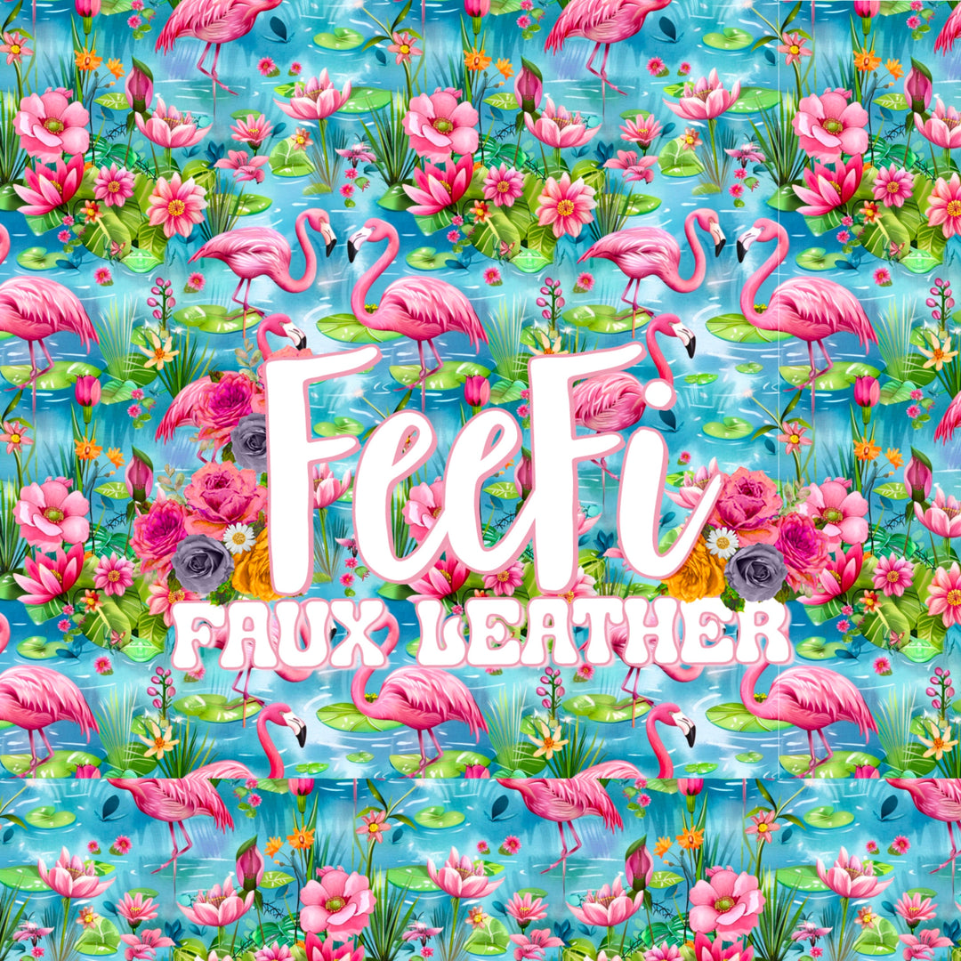 Flamingos Printed Textured Liverpool/ Bullet Fabric FeeFiFauxLeather