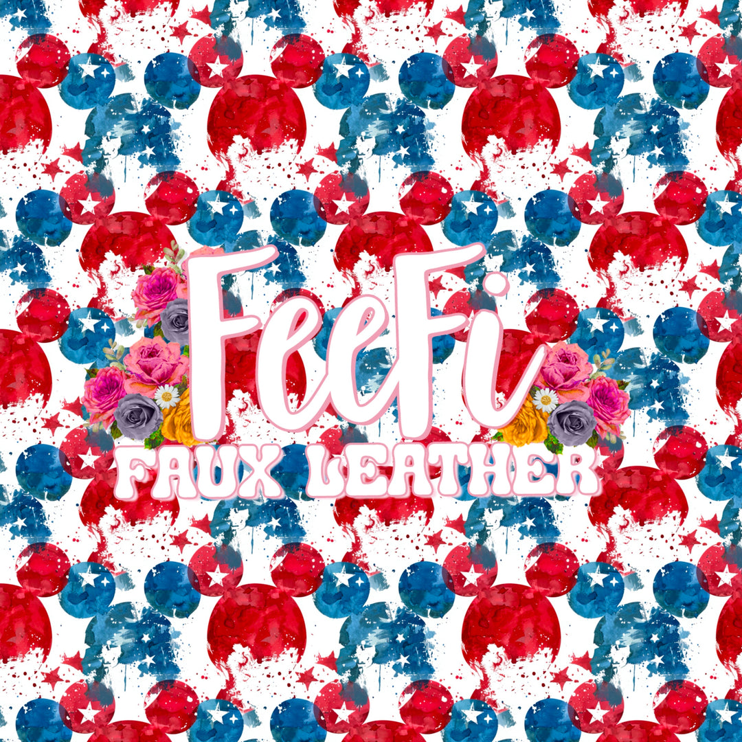 Red, White and Blue Mouse July 4th Printed Faux Leather Sheet FeeFiFauxLeather