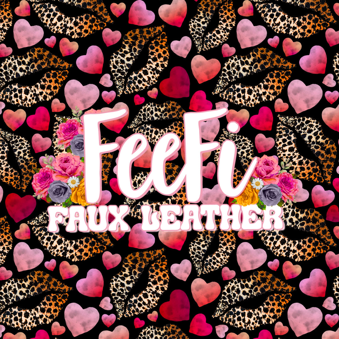 Leopard Lips and Hearts Printed Textured Liverpool/ Bullet Fabric FeeFiFauxLeather