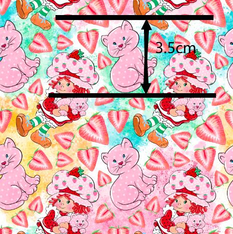 Strawberry Shortcake Printed Faux Leather Sheet Litchi has a pebble like feel with bright colors FeeFiFauxLeather
