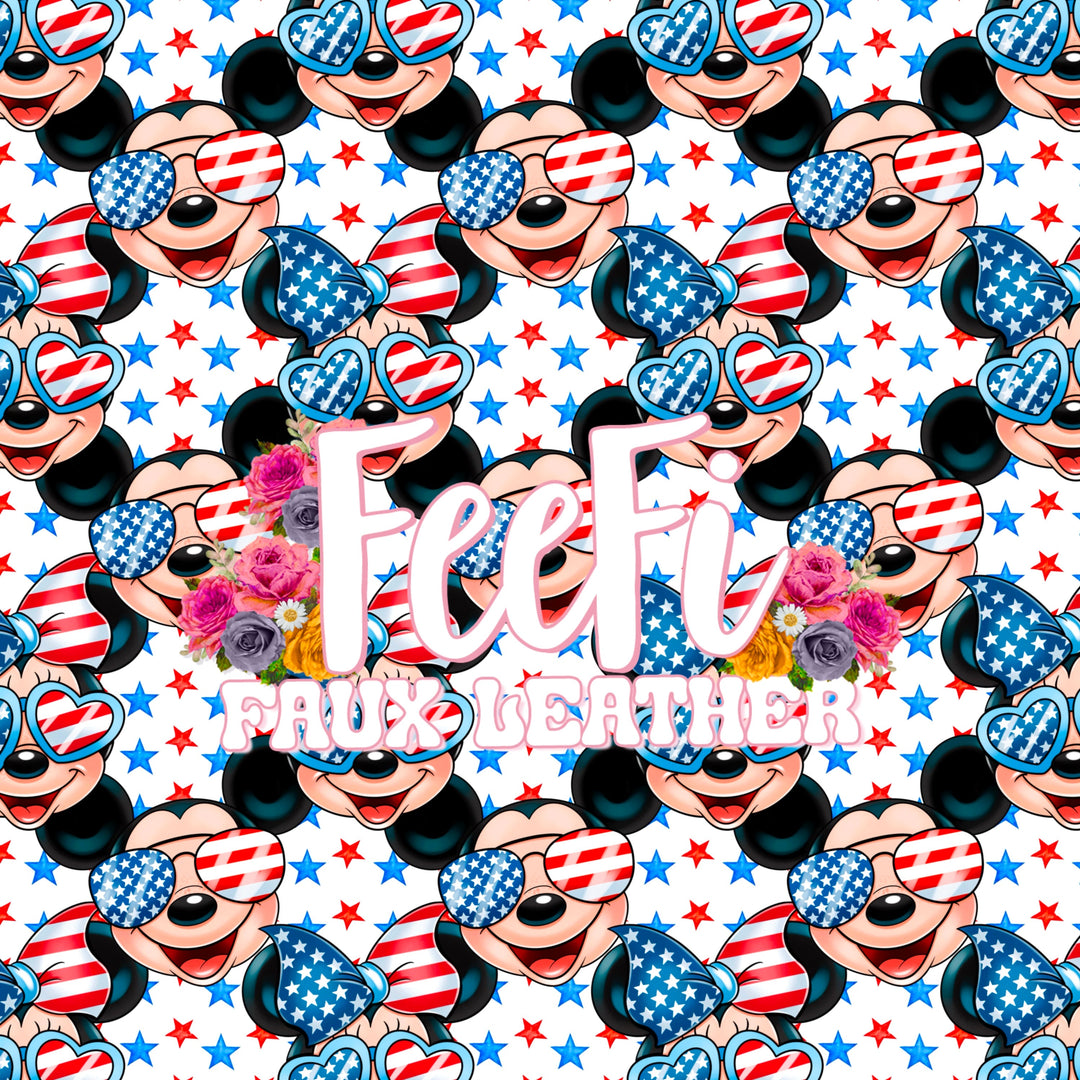 Mouse July 4th Red, White and Blue Printed Faux Leather Sheet FeeFiFauxLeather