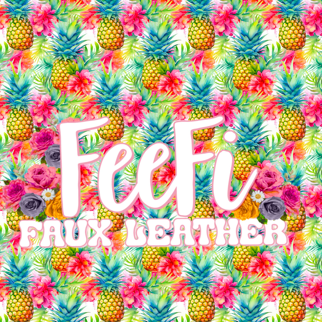 Colorful Pineapple Printed Textured Liverpool/ Bullet Fabric with a textured feel FeeFiFauxLeather