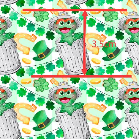 Oscar The Grouch Printed Faux Leather Sheet Litchi has a pebble like feel with bright colors FeeFiFauxLeather
