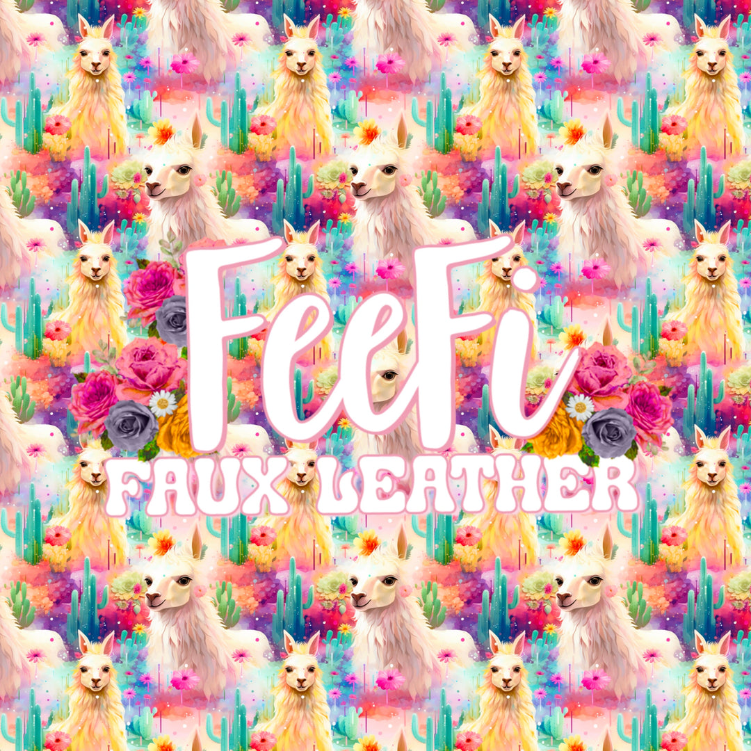 Llama Colorful Printed Faux Leather Sheet Litchi has a pebble like feel with bright colors FeeFiFauxLeather