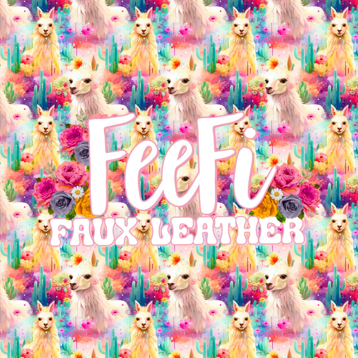 Llama Colorful Printed Faux Leather Sheet Litchi has a pebble like feel with bright colors FeeFiFauxLeather