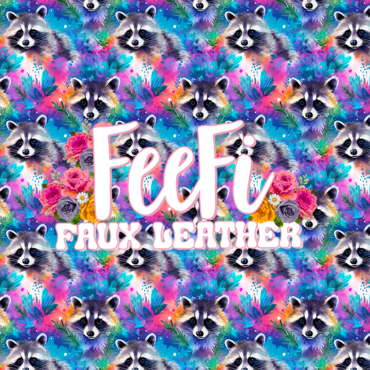 Raccoon Colorful Smooth Printed Faux Leather Sheet FeeFiFauxLeather