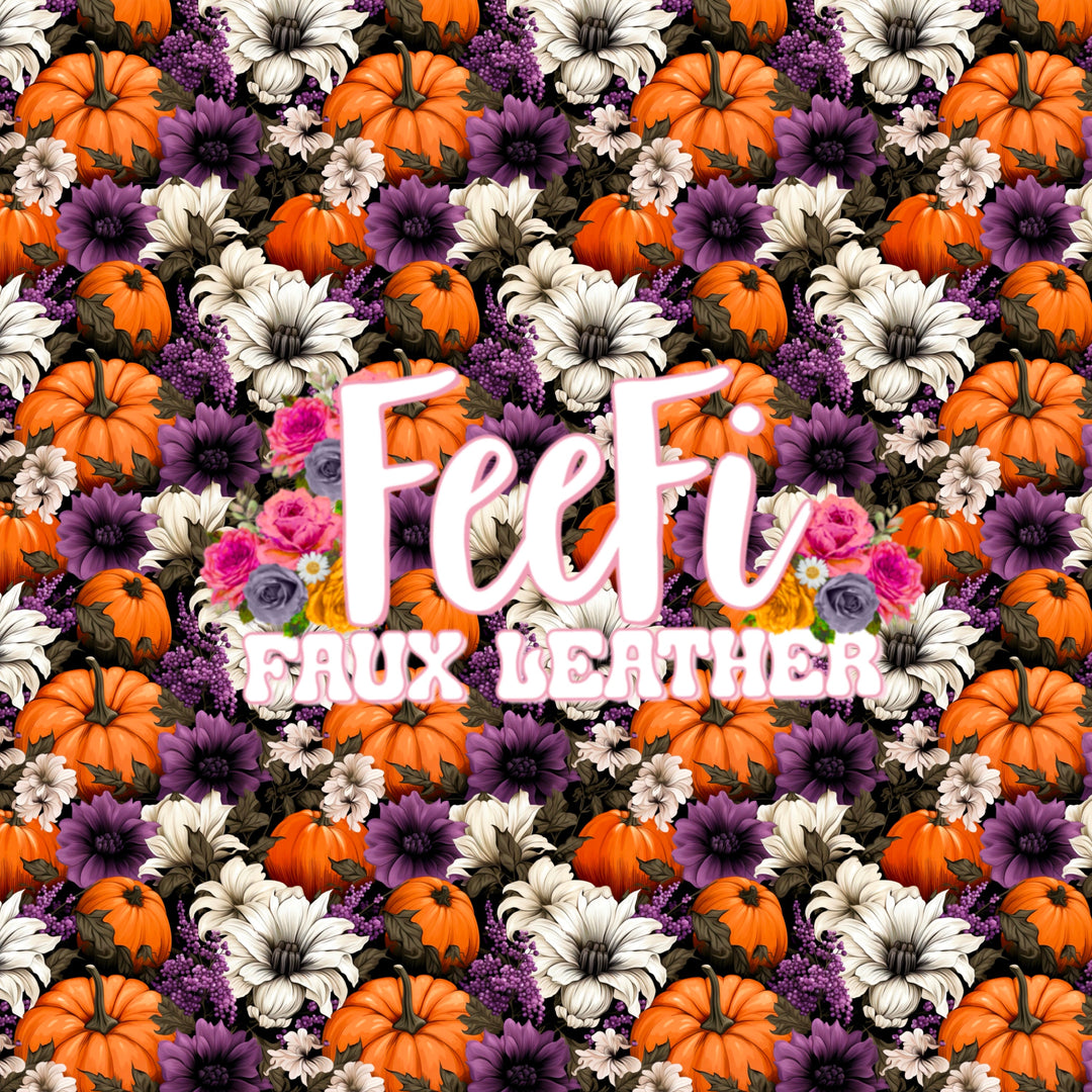 Fall Flowers Floral Printed Textured Liverpool/ Bullet Fabric FeeFiFauxLeather