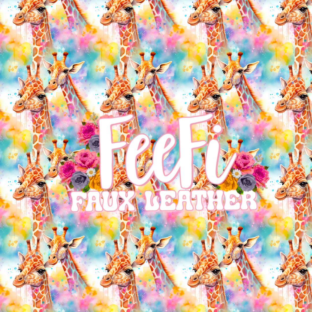 Colorful Giraffe Printed Faux Leather Sheet FeeFiFauxLeather