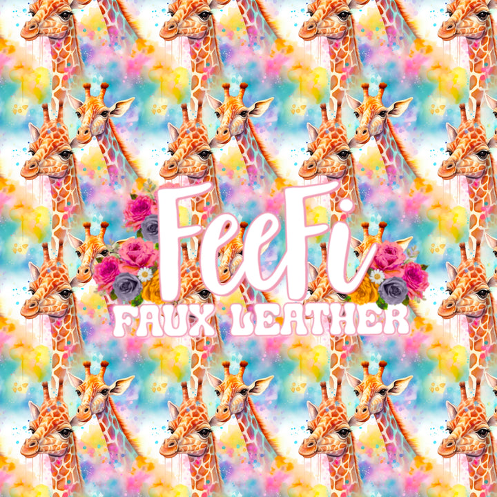 Colorful Giraffe Printed Faux Leather Sheet FeeFiFauxLeather
