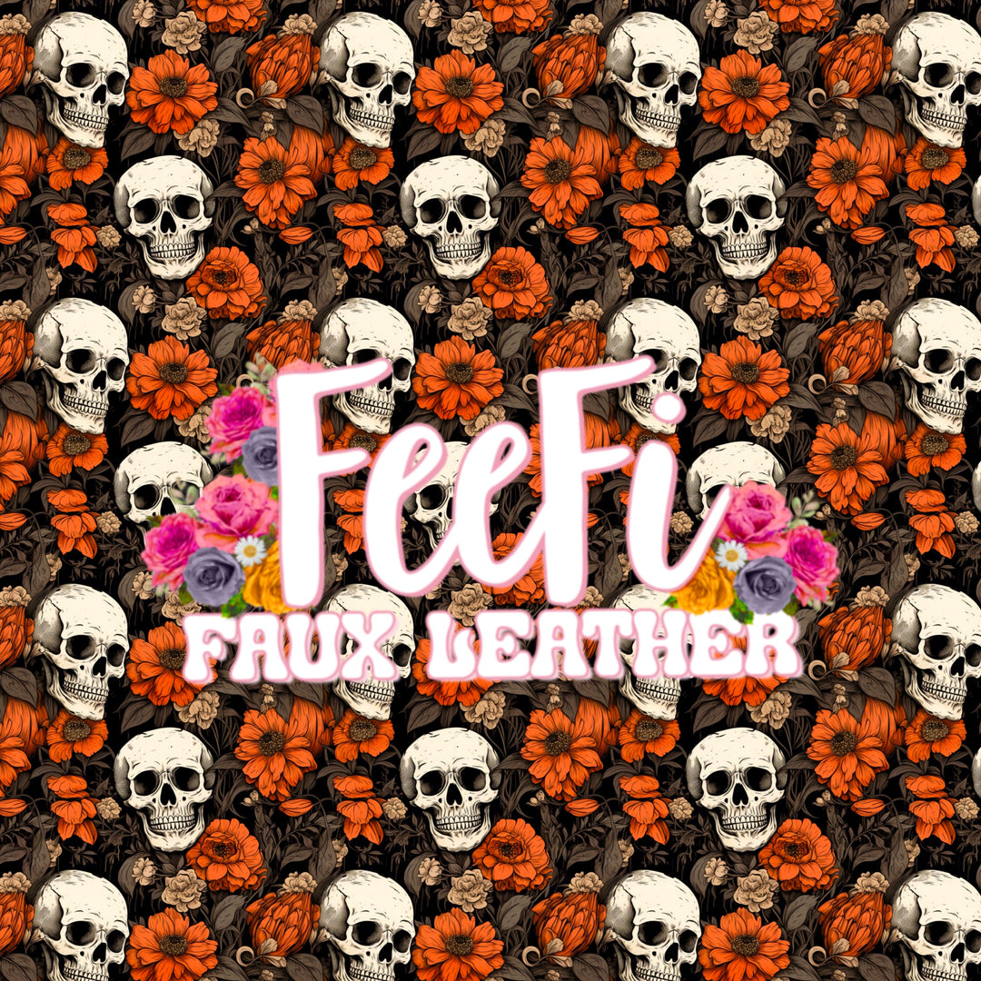 Skull Flowers Printed Textured Liverpool/ Bullet Fabric with a textured feel FeeFiFauxLeather