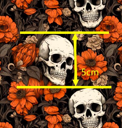 Skull Flowers Printed Textured Liverpool/ Bullet Fabric with a textured feel FeeFiFauxLeather
