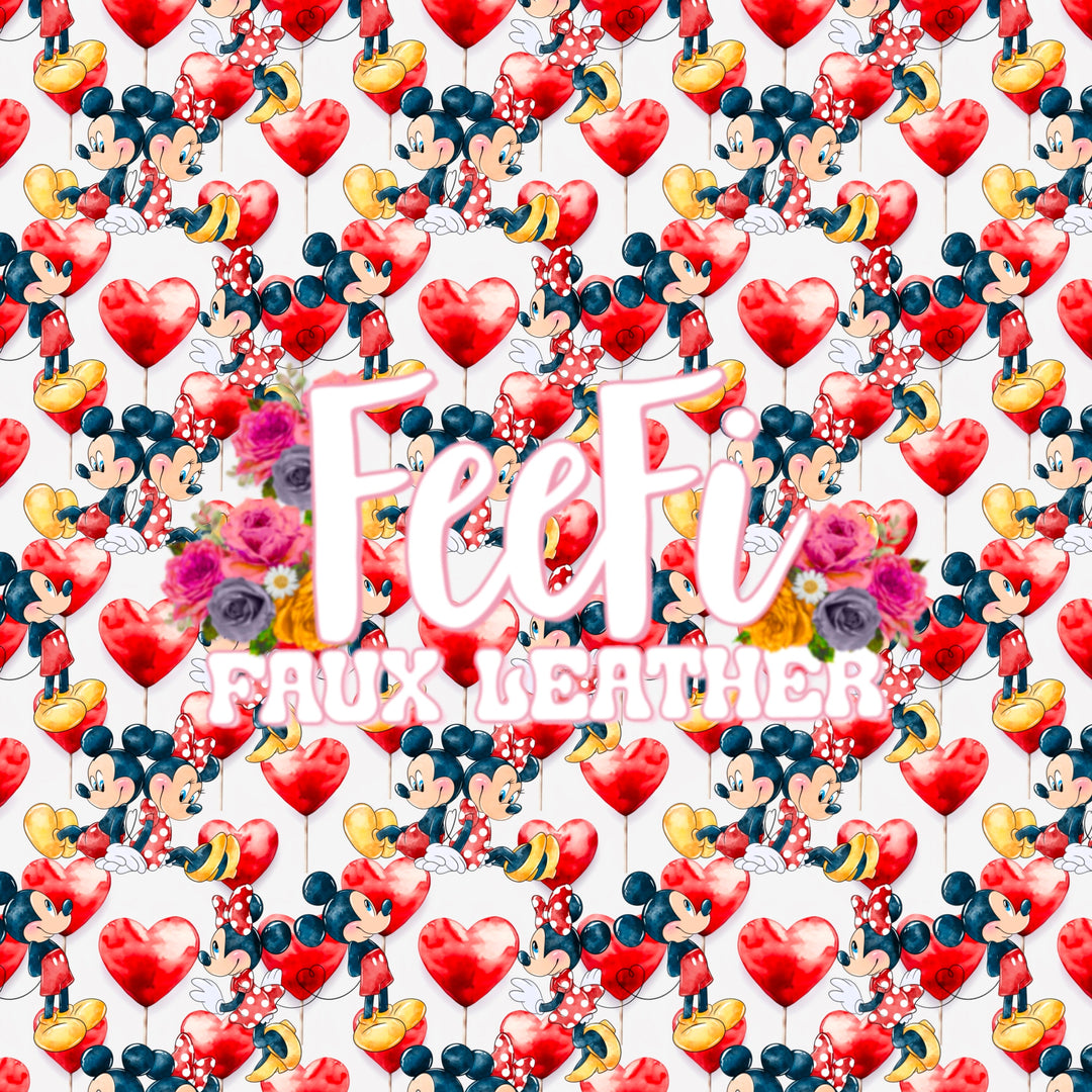 Mouse Valentine Hearts Printed Textured Liverpool/ Bullet Fabric with a textured feel FeeFiFauxLeather