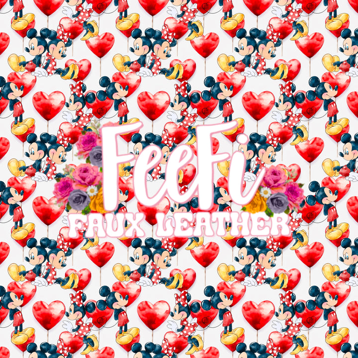 Mouse Valentine Hearts Printed Textured Liverpool/ Bullet Fabric with a textured feel FeeFiFauxLeather