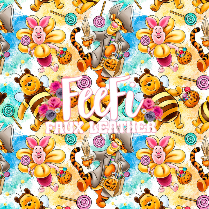 Winnie The Pooh Halloween Printed Textured Liverpool/ Bullet Fabric with a textured feel FeeFiFauxLeather