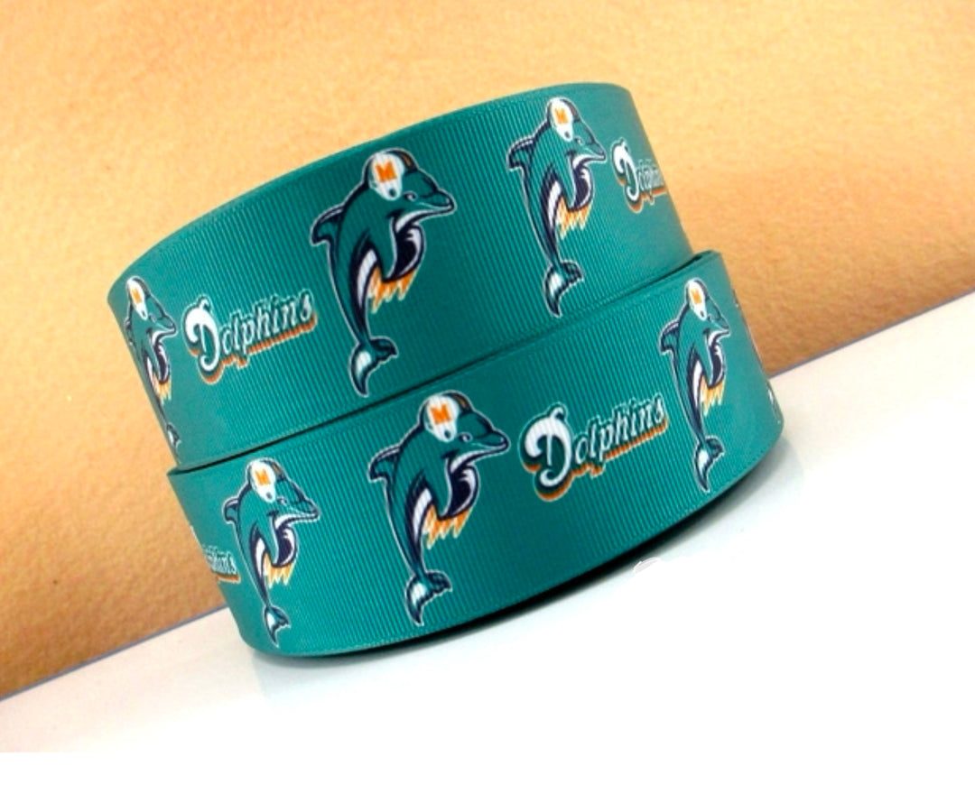 Dolphins Football 1 Yard Printed Grosgrain Ribbon 1 1/2 inch wide