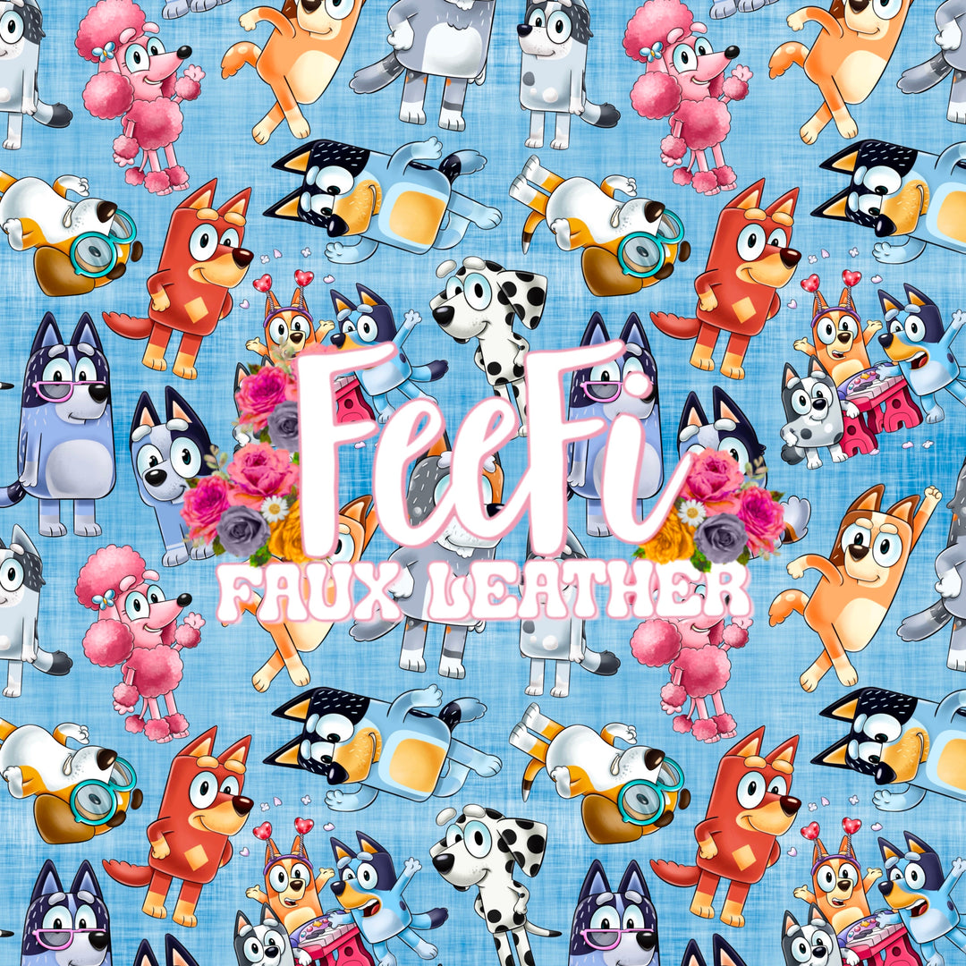 Blue Dog Printed Textured Liverpool/ Bullet Fabric with a textured feel FeeFiFauxLeather