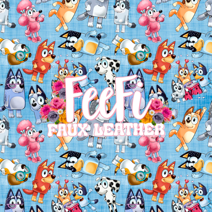 Blue Dog Printed Textured Liverpool/ Bullet Fabric with a textured feel FeeFiFauxLeather