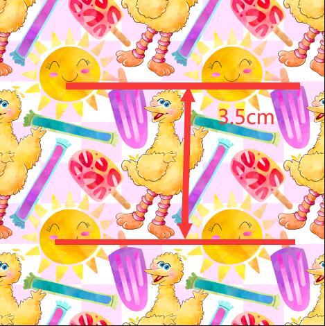 Sesame Street Big Bird Printed Faux Leather Sheet Litchi has a pebble like feel with bright colors FeeFiFauxLeather
