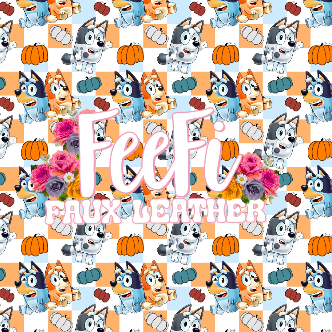 Blue Dog Halloween Printed Textured Bullet Fabric FeeFiFauxLeather