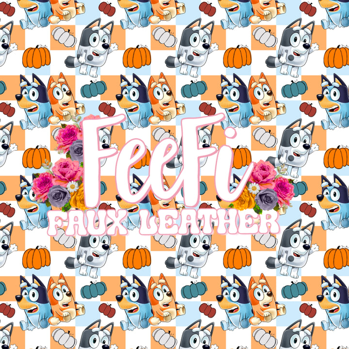 Blue Dog Halloween Printed Textured Bullet Fabric FeeFiFauxLeather