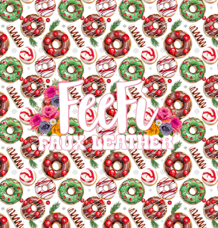Christmas Donuts Smooth Printed Faux Leather Sheet FeeFiFauxLeather