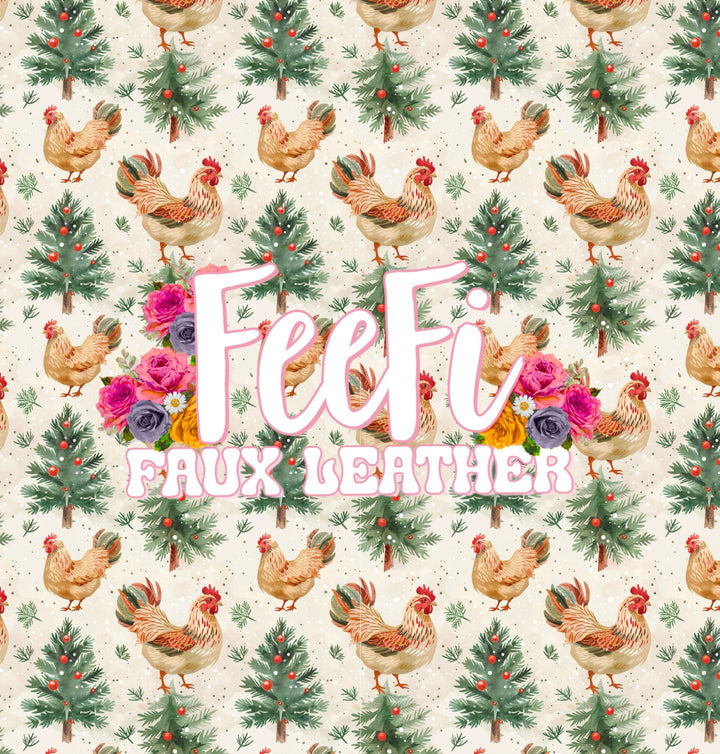 Chicken Christmas Smooth Printed Faux Leather Sheet FeeFiFauxLeather