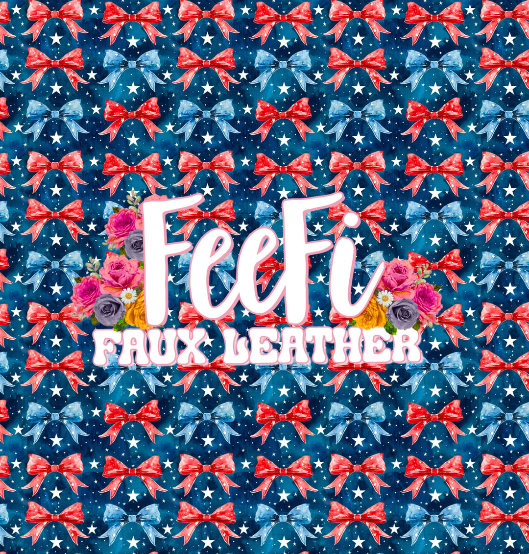 Bows Red White and Blue Smooth Printed Faux Leather Sheet FeeFiFauxLeather