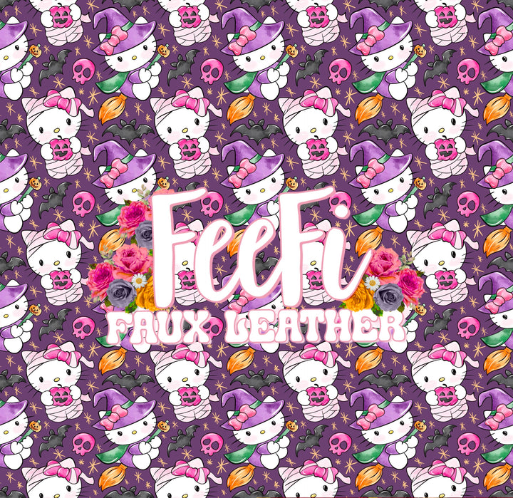 Cat and Flowers Printed Faux Leather Sheet FeeFiFauxLeather